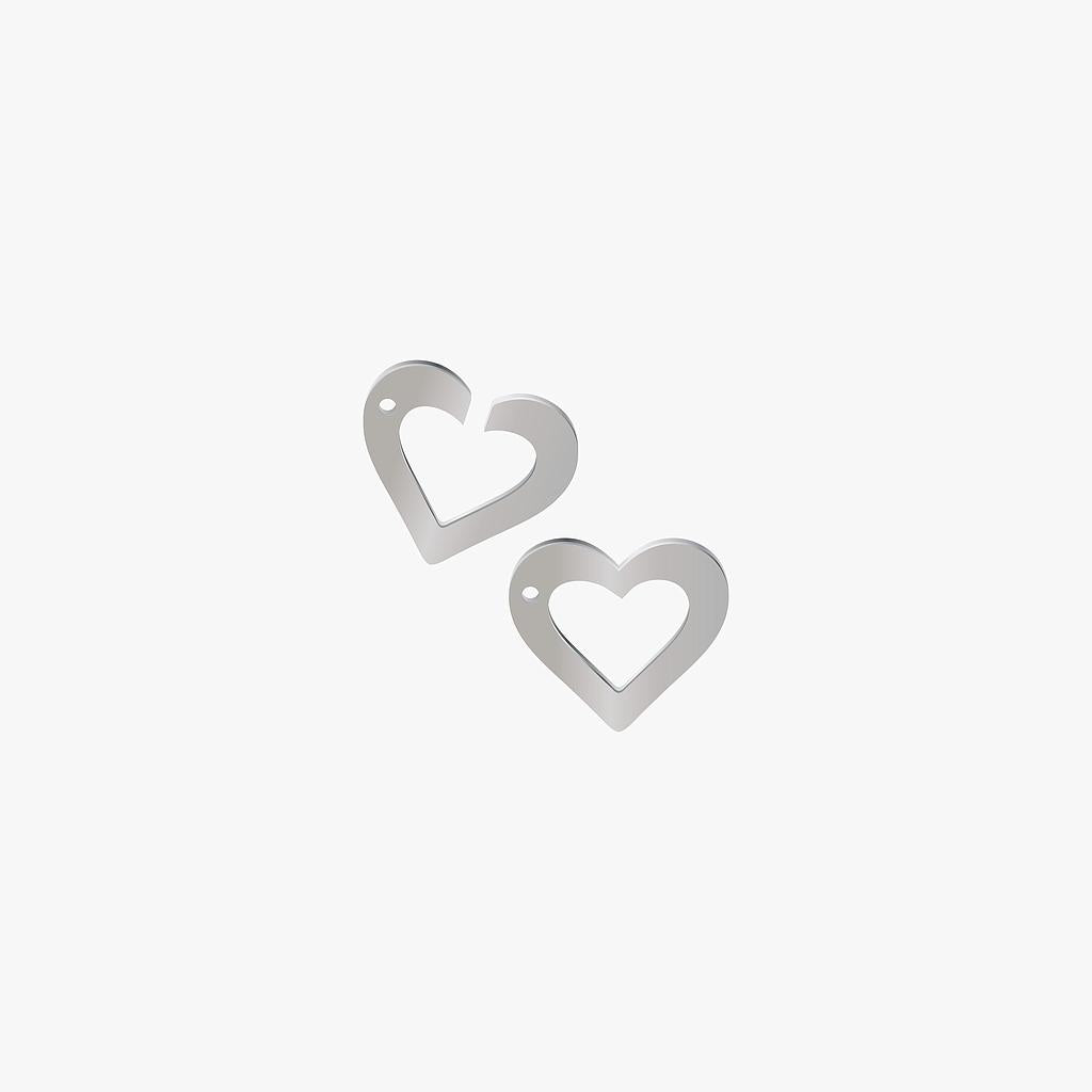 Par Broche Corazon Acero Plateado 13 x 15mm x 1mm