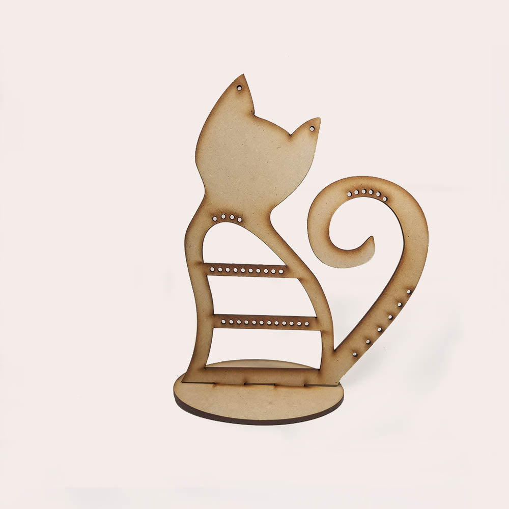 Exhibidor Madera 3mm Gato Mediano 25cm