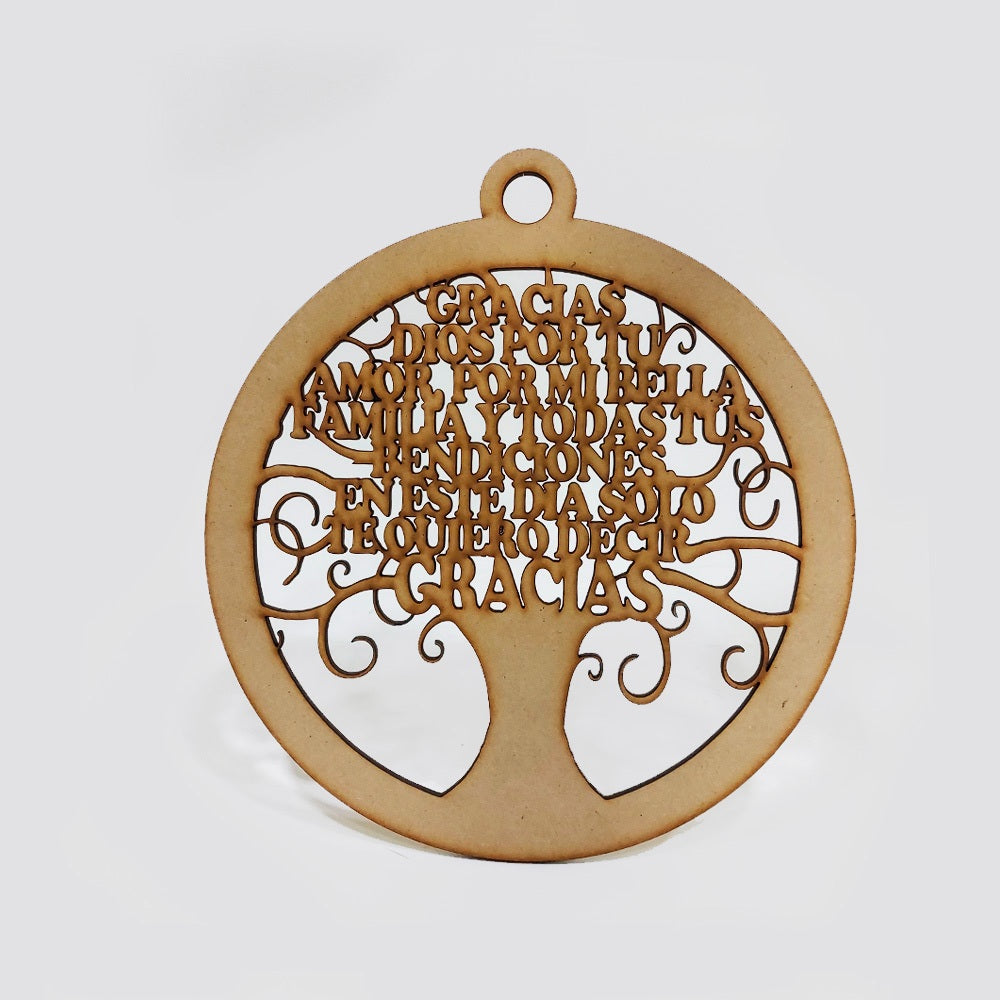 Arbol de la Vida Circular Gracias Dios Mdf 22 x 20cm x 3mm