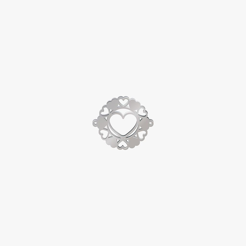 Dije Acero Circulo Corazones Plateado 17 x 21mm x 1mm 2 Argolla