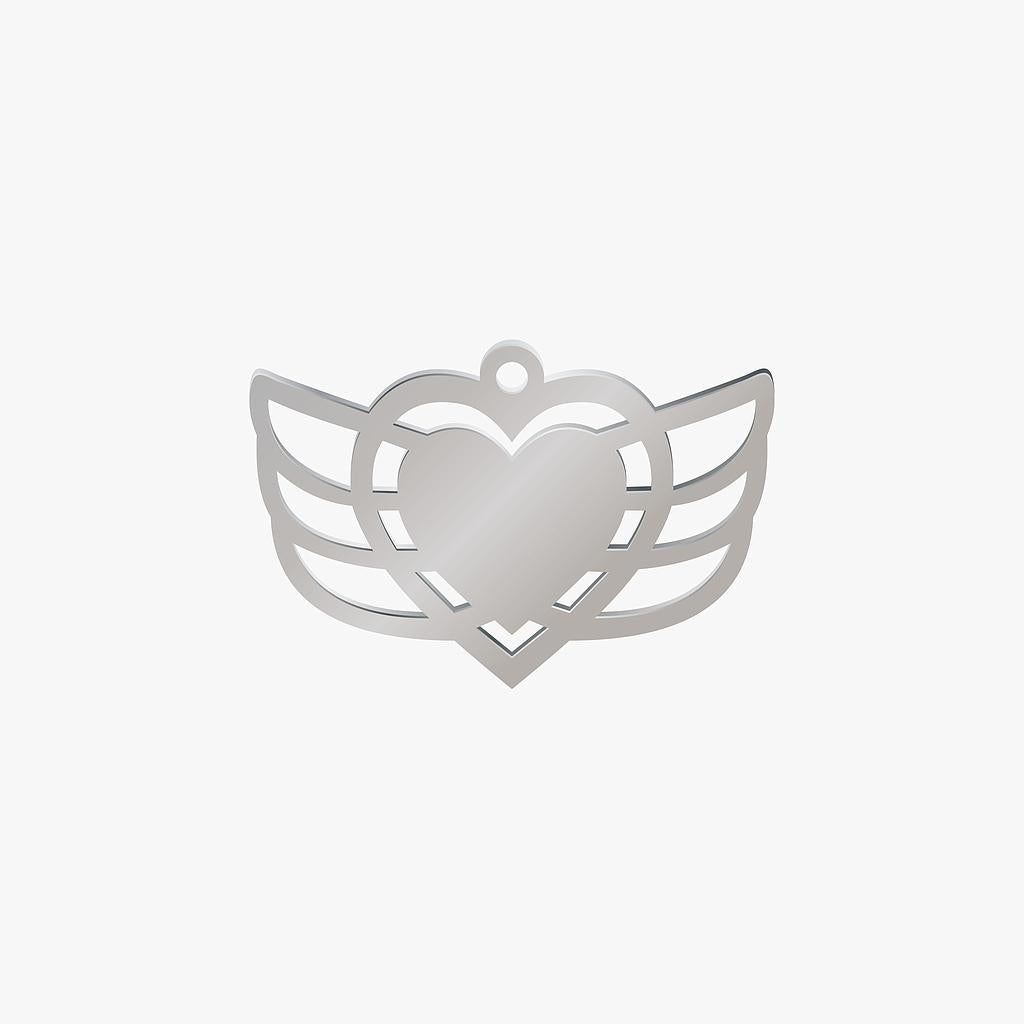 Dije Acero Corazon con Alas Plateado 15 x 23mm x 1mm 1 Argolla