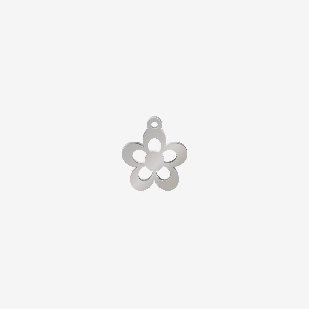 Dije Acero Flor 5 Petalos Plateado 15 x 13mm x 1mm 1 Argolla