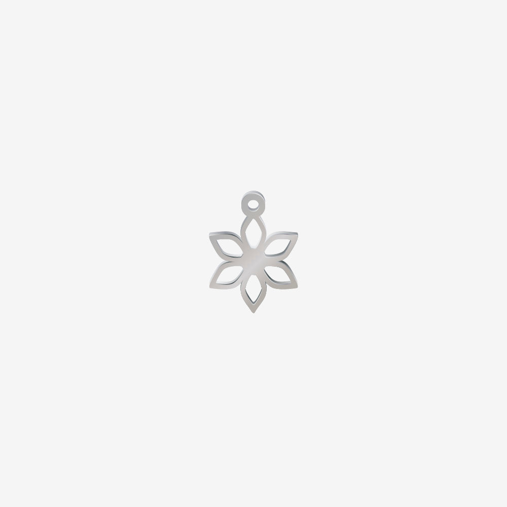 Dije Acero Flor 6 Petalos Plateado 15 x 11mm x 1mm 1 Argolla