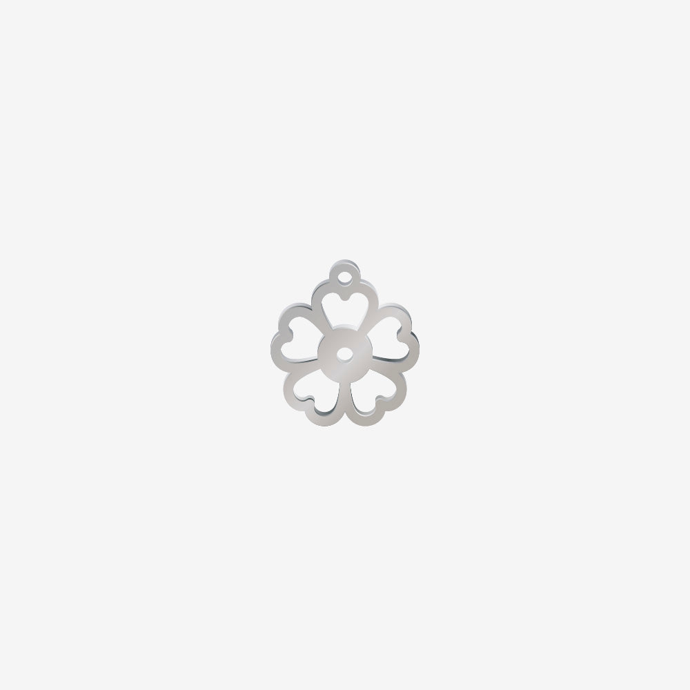 Dije Acero Flor 5 Petalos Corazon Plateado 15 x 14mm x 1mm 1 Argolla