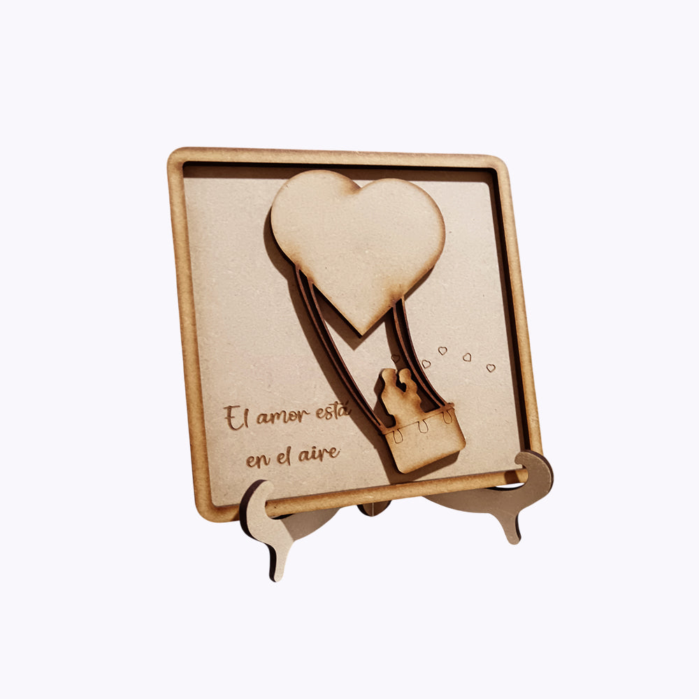 Decoracion Cuadro Globo Corazon Mdf 14 x 14cm x 4mm