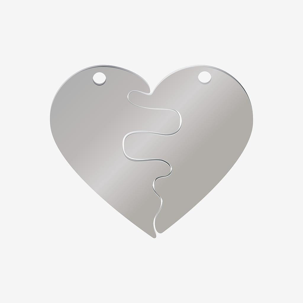 Dije Acero Corazon Partido Plateado 30 x 26mm x 2mm 1 Agujero