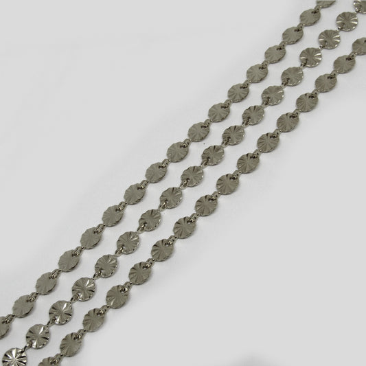 Cadena Acero Eslabon Circulo Calado Plateado 5mm