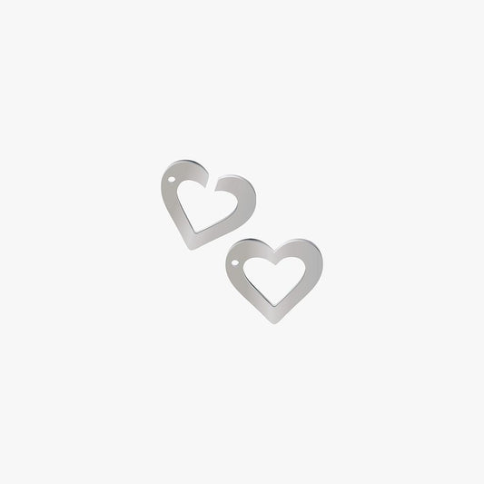 Par Broche Corazon Acero Plateado 13 x 15mm x 1mm