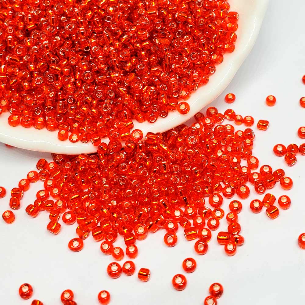 Mostacilla Rojo Transparente Fondo Plata 12/0