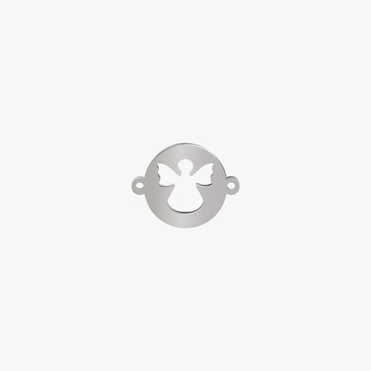 Dije Acero Circulo Silueta Angel Plateado 15 x 20mm x 1mm 2 Argolla