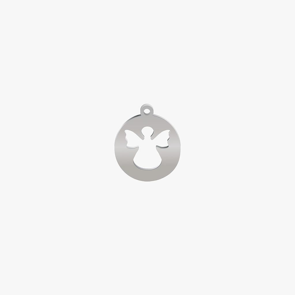 Dije Acero Circulo Silueta Angel Plateado 18 x 15mm x 1mm 1 Argolla