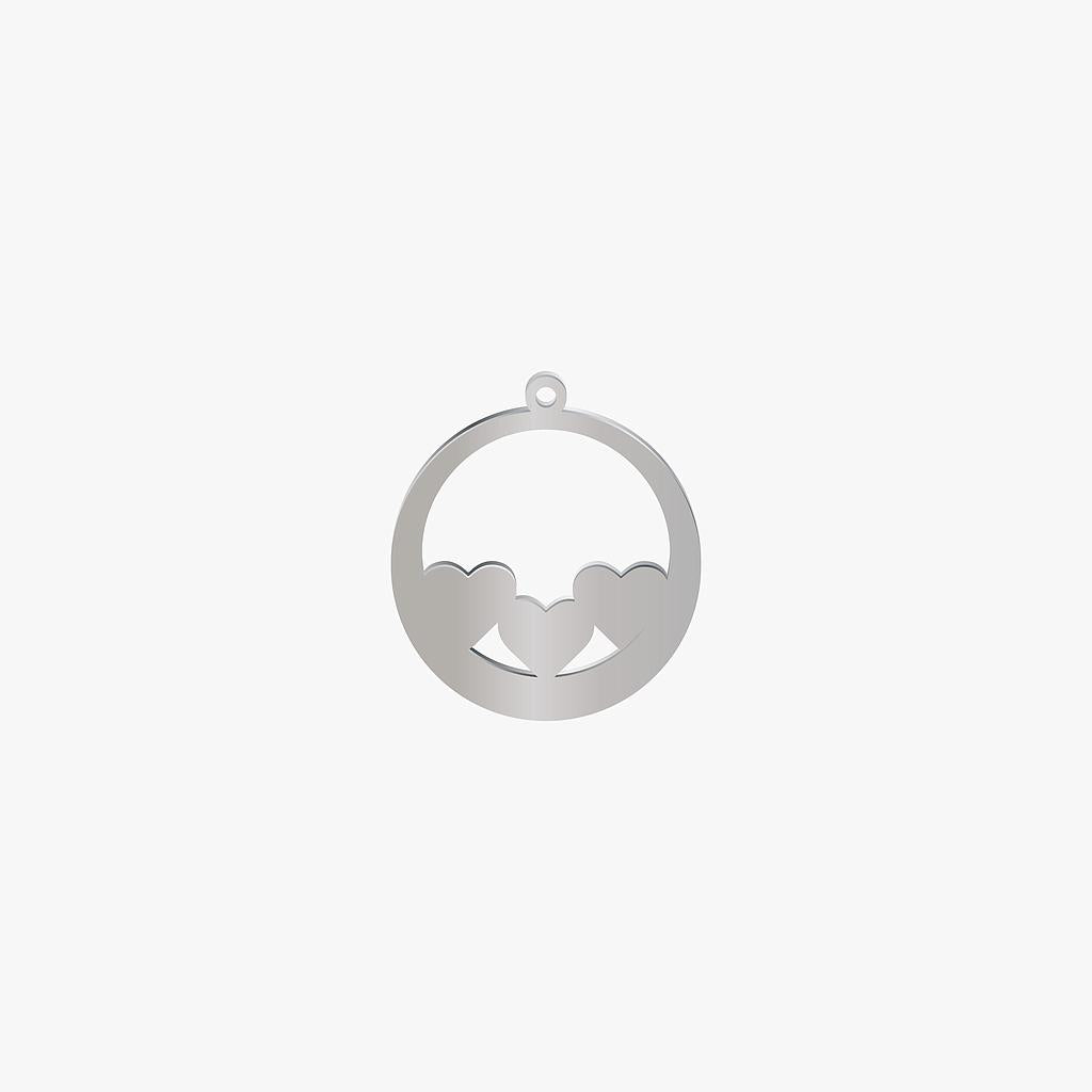 Dije Acero Circulo 3 Corazones 30mm x 1mm 1 Argolla