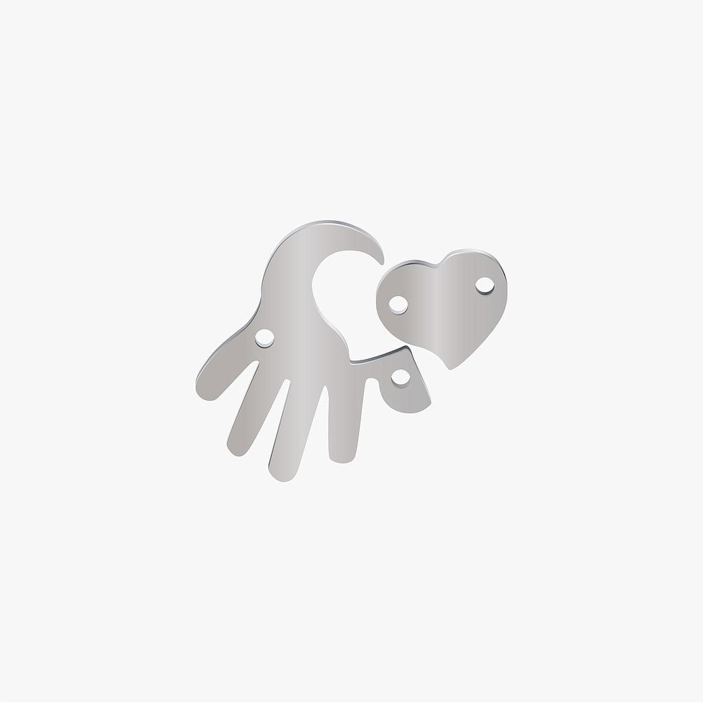 Par Dije Acero Mano 20 x 18mm/corazon 9 x 10mm x 1mm 2 Huecos