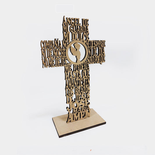 Cruz Madera Angel de la Guarda 25 x 15.7cm con Base 12 x 7cm x 6mm