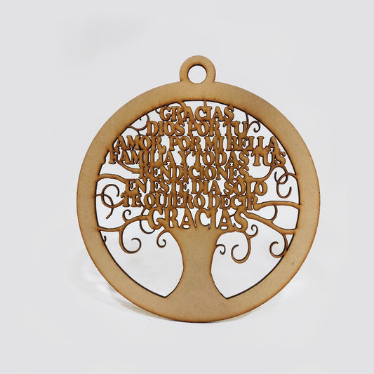 Arbol de la Vida Circular Gracias Dios Mdf 22 x 20cm x 3mm