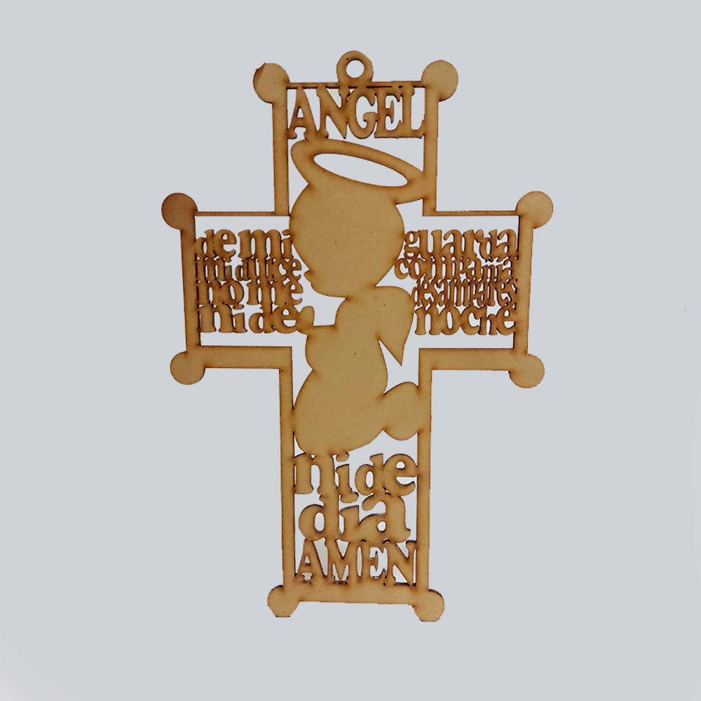 Angel de Mi Guarda Cruz Mdf 25 x 16.7cm x 3mm 1 Argolla