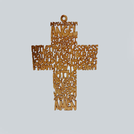 Cruz Angel de Mi Guarda en Ingles Mdf 25 x 16.5cm x 3mm 1 Argolla