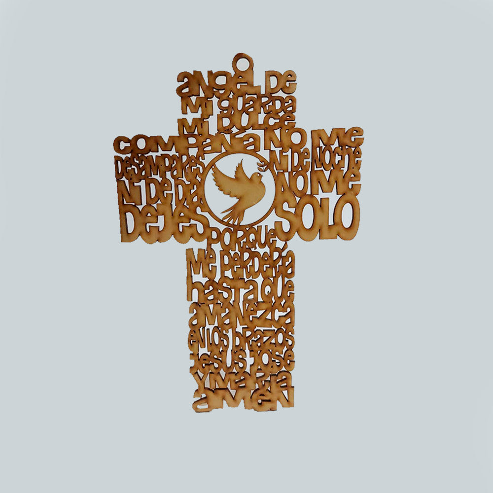 Cruz Angel de Mi Guarda-paloma Mdf 25 x 16.5cm x 3mm 1 Argolla