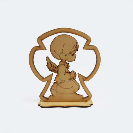 Cruz Angel Orando Mdf con Base 15 x 14cm x 3mm