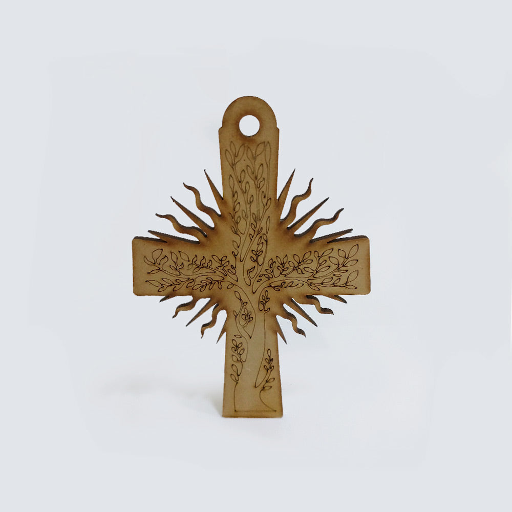 Cruz Arbol de la Vida Mdf 16 x 10.5cm x 3mm 1 Argolla