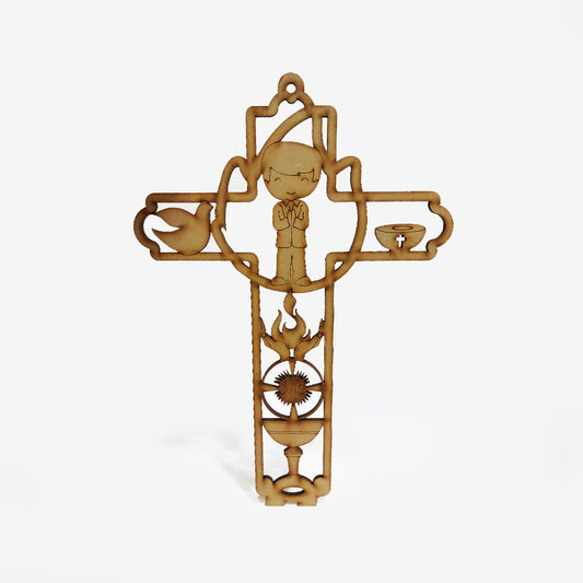 Cruz Primera Comunion Nino Mdf 26 x 18.5cm x 3mm 1 Argolla