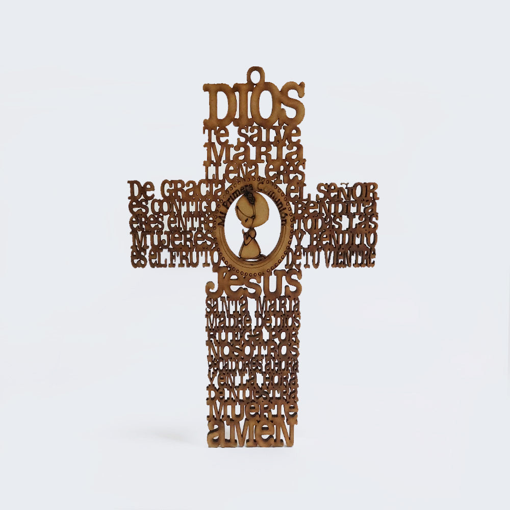 Cruz Ave Maria Primera Comunion Nina Mdf 25.2 x 16.2cm x 3mm 1 Argolla