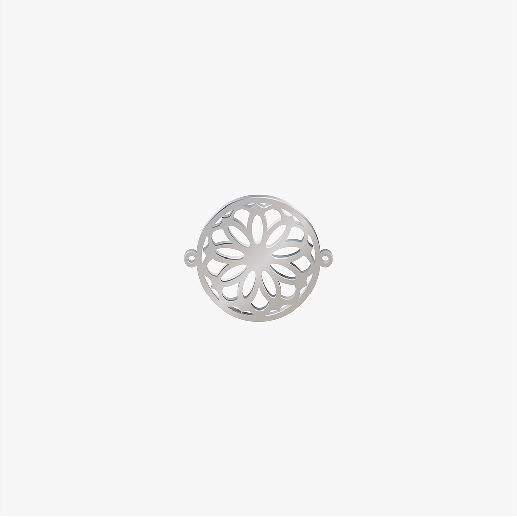Dije Acero Circulo Mandala Flor Plateado 25 x 30mm x 1mm 2 Argolla