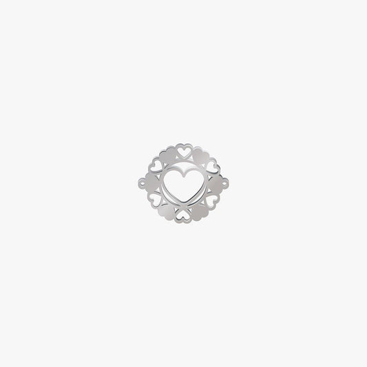 Dije Acero Circulo Corazones Plateado 17 x 21mm x 1mm 2 Argolla
