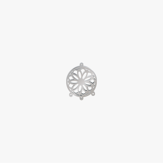 Dije Acero Circulo Mandala Flor Plateado 21 x 16mm x 1mm 4 Argollas