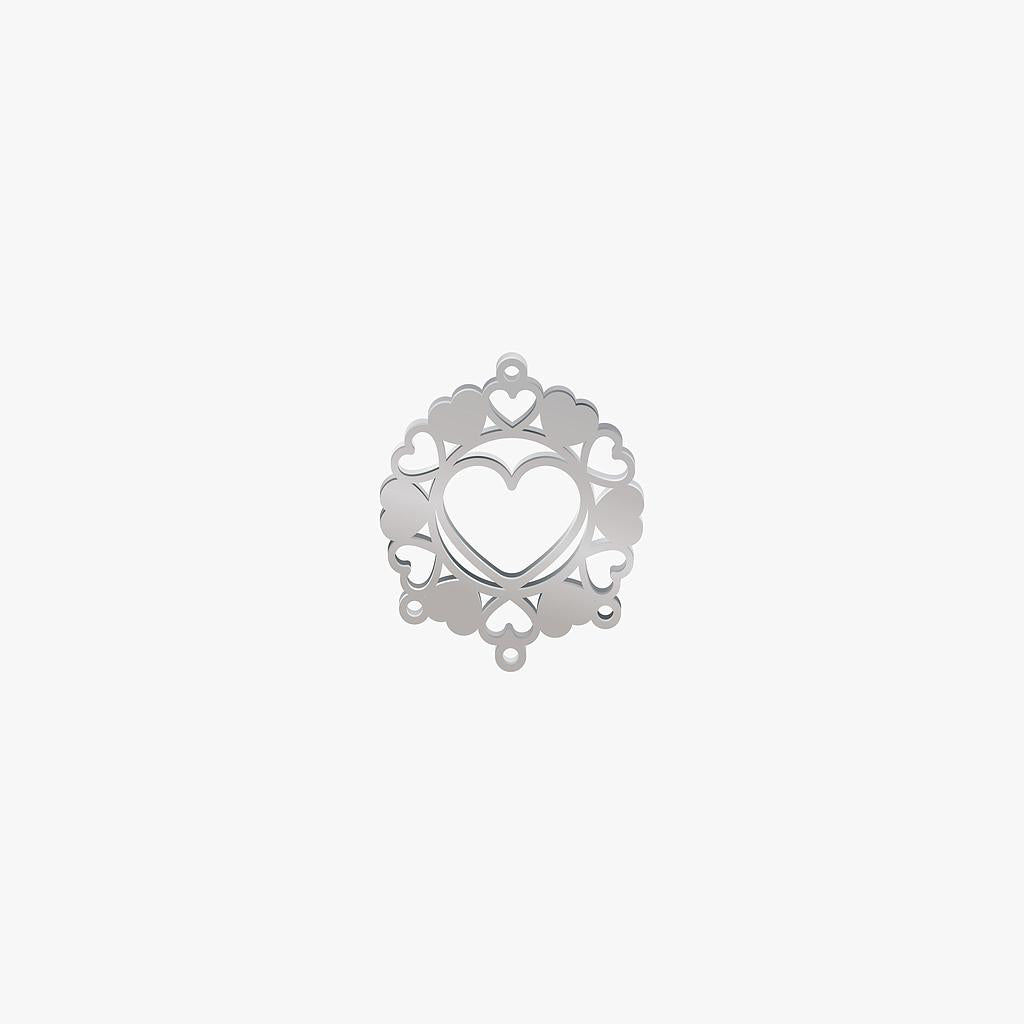 Dije Acero Circulo Corazones Plateado 26 x 21mm x 1mm 4 Argollas