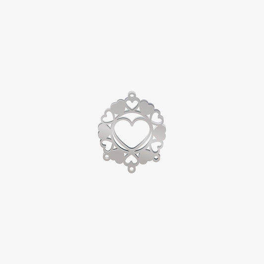 Dije Acero Circulo Corazones Plateado 26 x 21mm x 1mm 4 Argollas