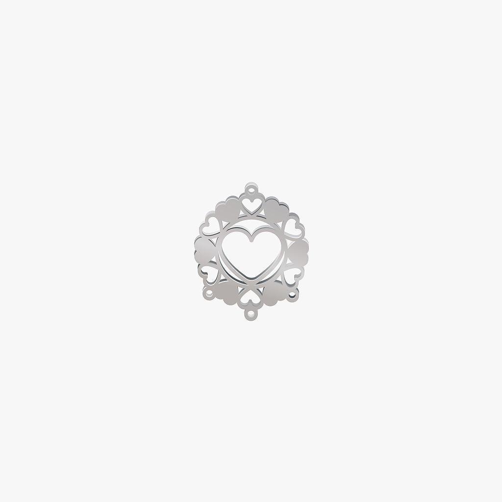 Dije Acero Circulo Corazones Plateado 21 x 17mm x 1mm 4 Argollas