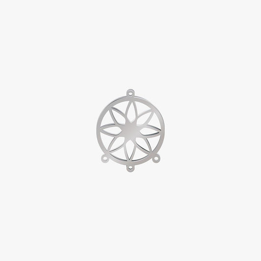 Dije Acero Circulo Flor Plateado 25 x 21mm x 1mm 4 Argollas