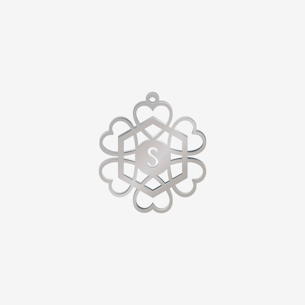 Dije Acero 6 Corazones Hexagono S Plateado 27 x 24mm x 1mm 1 Argolla