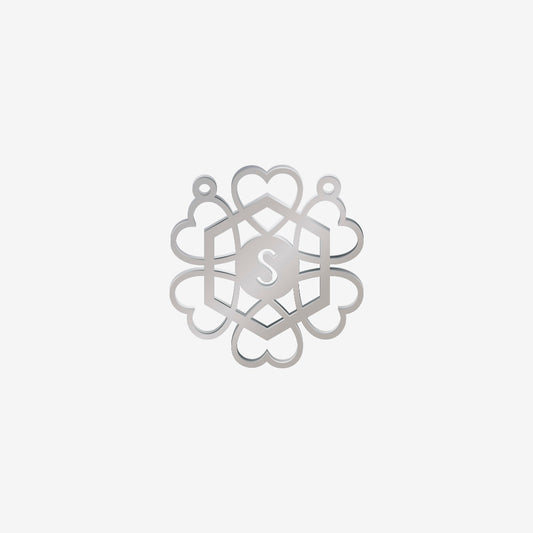 Dije Acero 6 Corazones Hexagono S Plateado 25 x 24mm x 1mm 2 Argolla