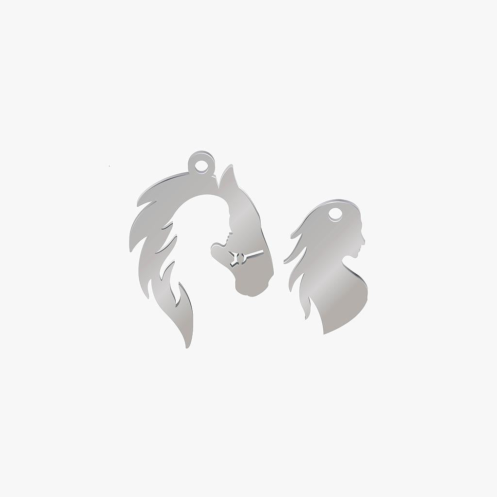 Par Dije Acero Caballo-mujer Plateado 21 x 16mm x 1mm 1 Argolla
