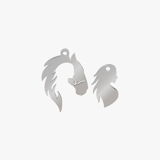 Par Dije Acero Caballo-mujer Plateado 21 x 16mm x 1mm 1 Argolla