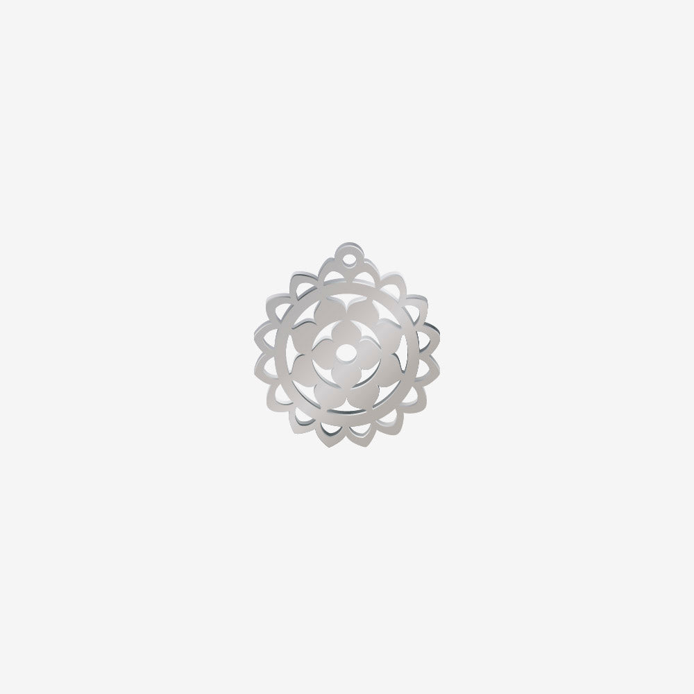 Dije Acero Circulo Flores Plateado 21 x 19mm 1 Argolla