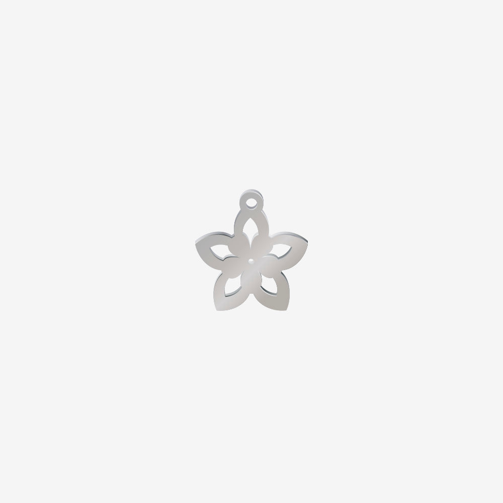 Dije Acero Doble Flor 5 Puntas Plateado 15 x 14mm x 1mm 1 Argolla