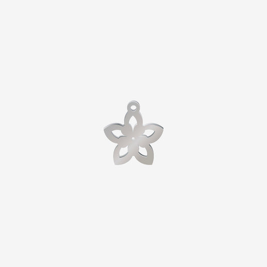 Dije Acero Doble Flor 5 Puntas Plateado 15 x 14mm x 1mm 1 Argolla