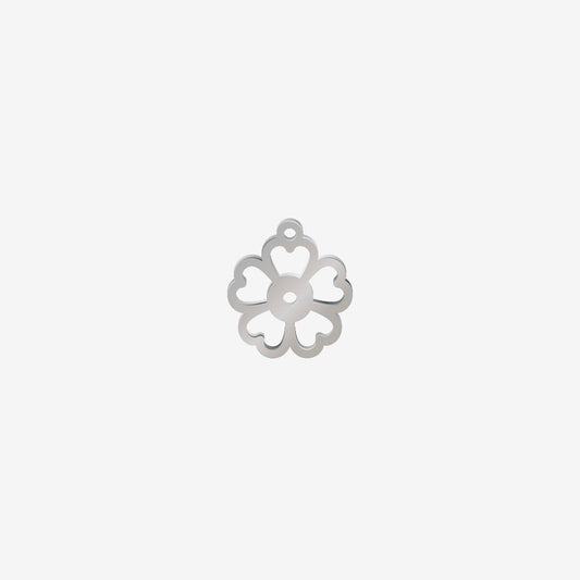 Dije Acero Flor 5 Petalos Corazon Plateado 15 x 14mm x 1mm 1 Argolla