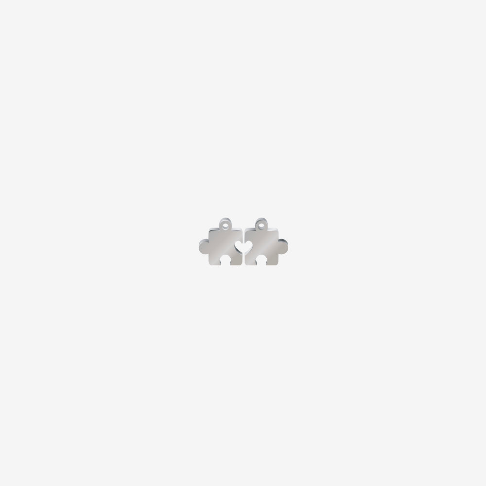 Par Acero Dije Rompecabezas Corazon Plateado 10mm C/u x 1mm 1 Argolla