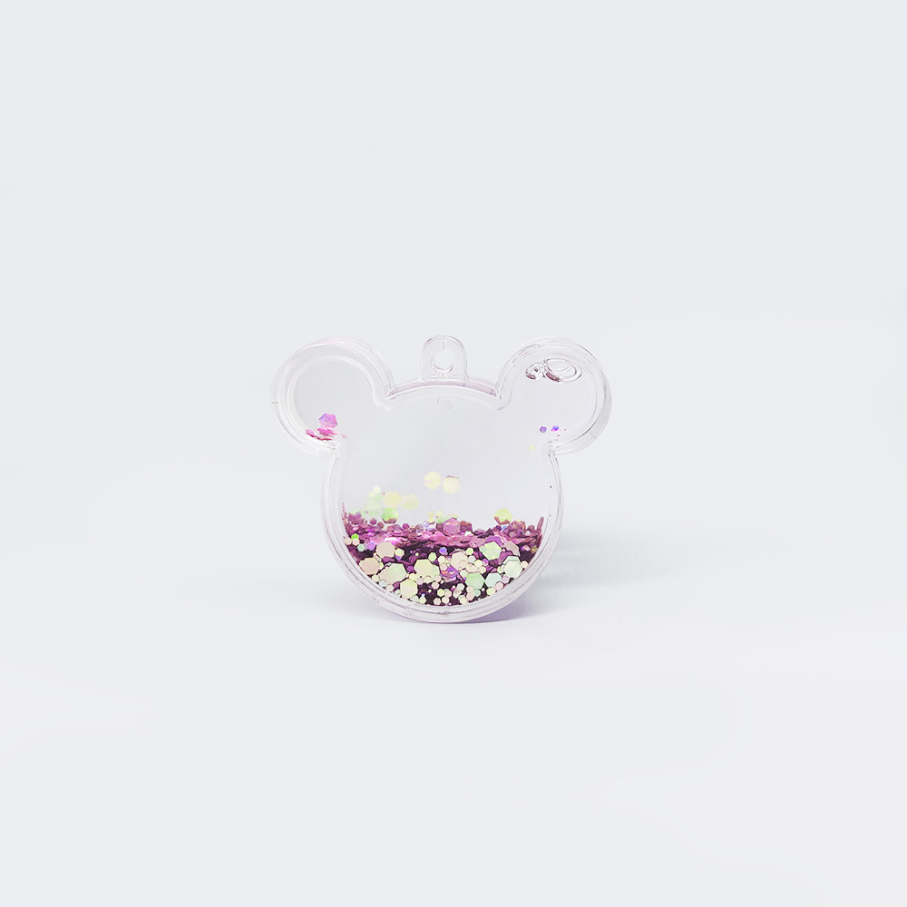 ACRILICO DIJE FIGURA MICKEY MOUSE TRANSPARENTE CON BRILLOS INTERNOS 44*50MM 1 ARGOLLA