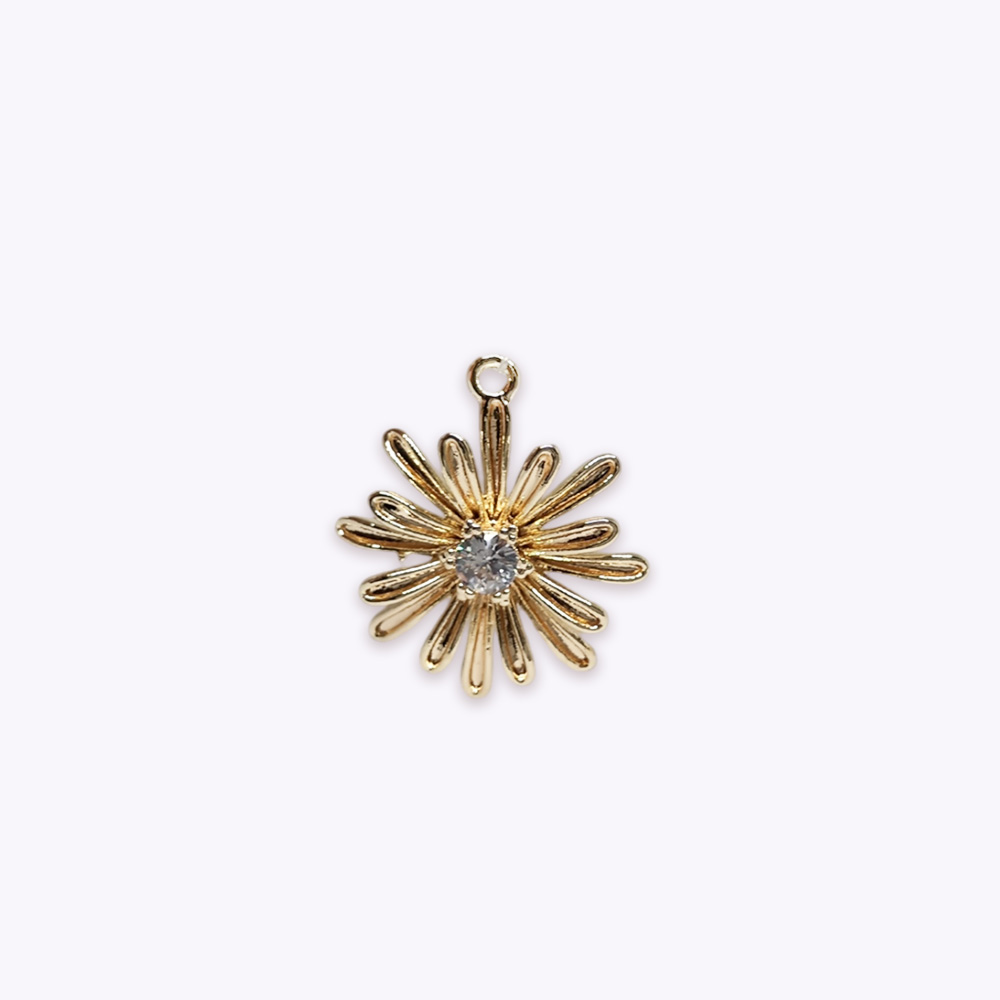 DIJE FLOR BAÑO DE ORO DORADO CON CIRCONITA 17*15MM