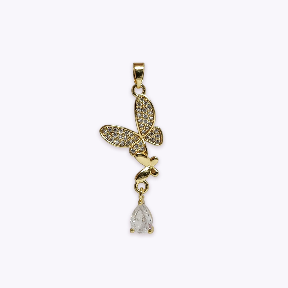 DIJE MARIPOSAS BAÑO DE ORO DORADO CON DIJE GOTA CIRCONITA 33*13MM