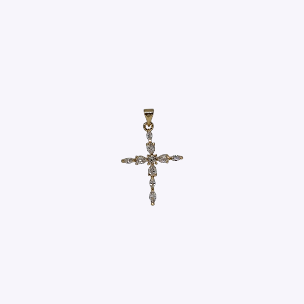 DIJE CRUZ BANO DE ORO DORADO CON CIRCONITA 30*23MM