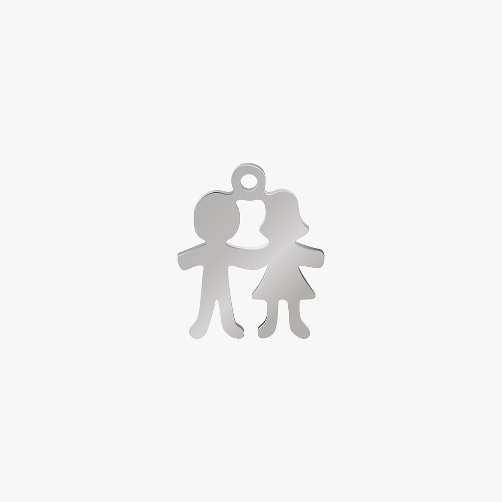 DIJE ACERO NIÑO Y NIÑA DE LA MANO PLATEADO  13*15*1.1MM