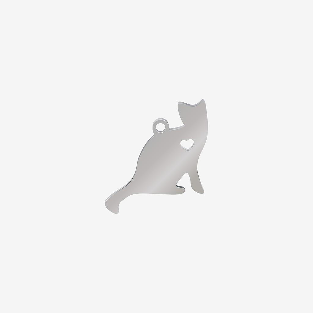 DIJE DE ACERO GATO PLATEADO 17*22*1MM