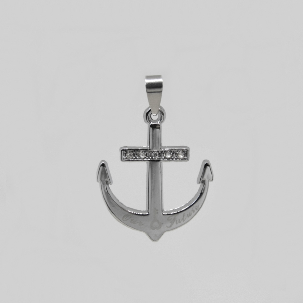 DIJE ANCLA CON STRASS PLATEADO 36*31MM
