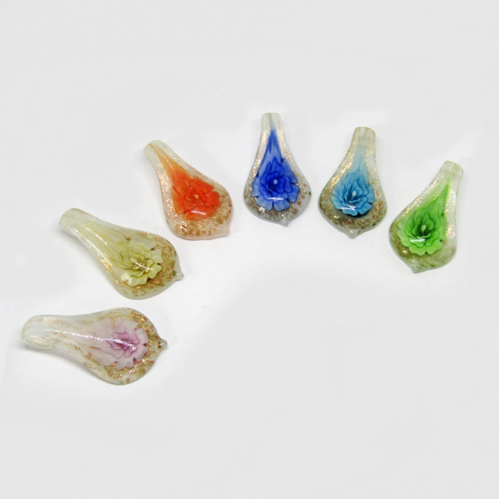DIJE MURANO HOJA-ROSA VARIEDAD COLORES 56*31MM
